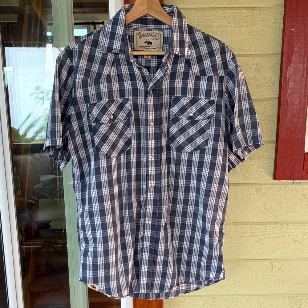 Original Penguin Navy & White Plaid Short Sleeve Button-Down